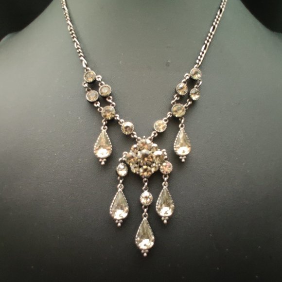 POFJ Gunmetal Drippy Rhinestone Choker Necklace - Picture 2 of 4